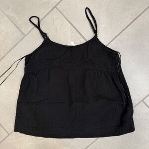 Lovestitch Black Gauze Tank Top Adjustable Spaghetti Strap Empire Waist Large
